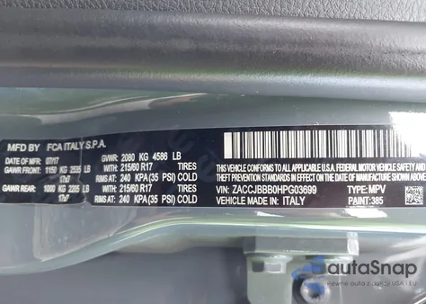 2017 Jeep Renegade Latitude 4X4 z USA, uszkodzony, nr VIN ZACCJBBB0HPG03699